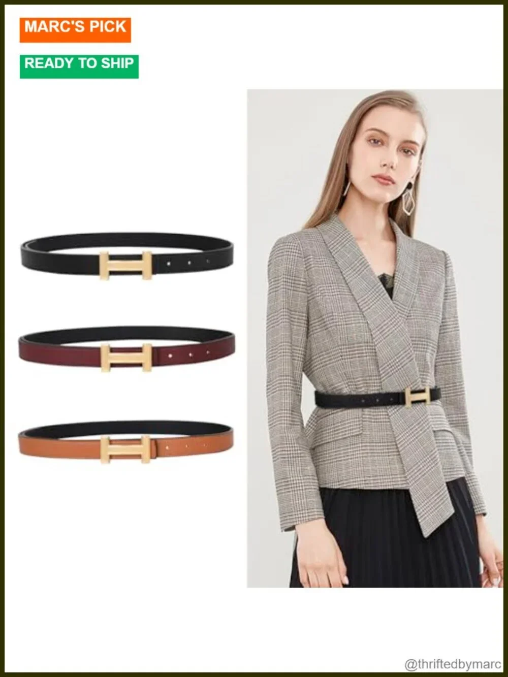 Gold Buckle Fashion Waist Belt with Leather and PU Materials